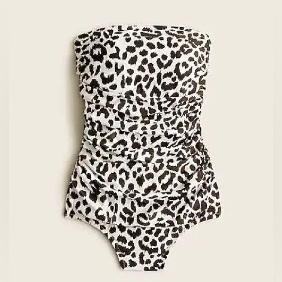 J. Crew Other - J Crew Ruched bandeau one-piece bathing suit in leopard print